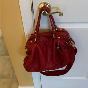 Red pebbled leather satchel